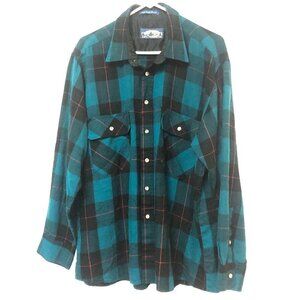 GFC Trading Company Mens XL Plaid Button Up Work Shirt Front Pockets EUC